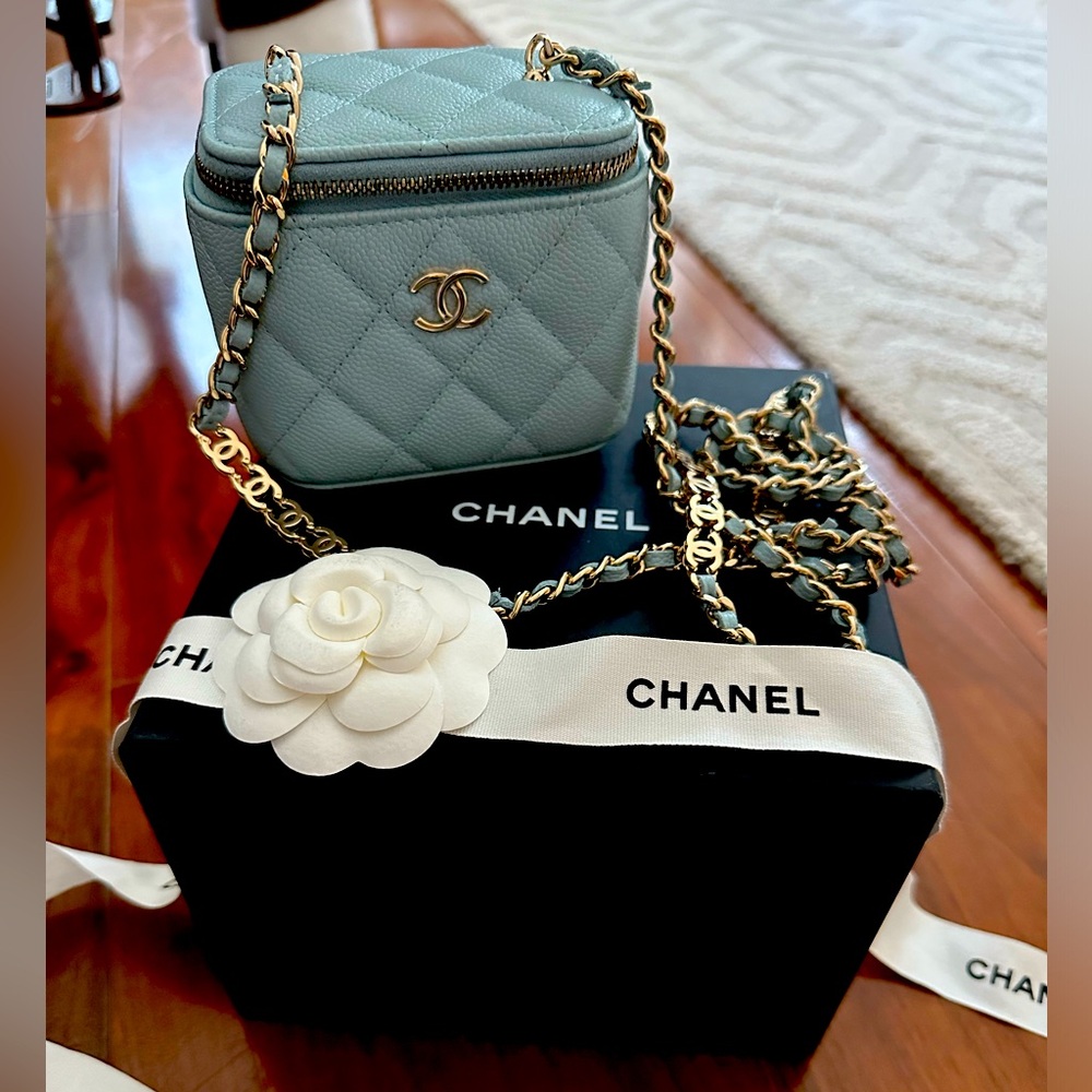 Chanel Sky blue vanity case. 100% Authentic